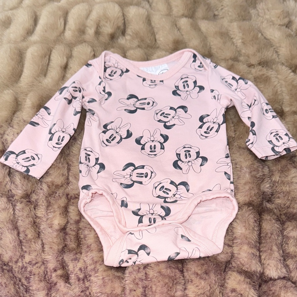 Disney Pink Mickey Mouse long sleeved, onesie- Bodysuit, 1-2 mos